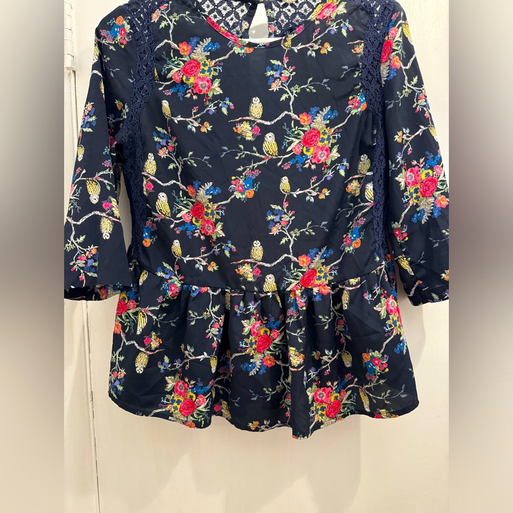 Owl dress shirt with lace sides. Love this shirt.